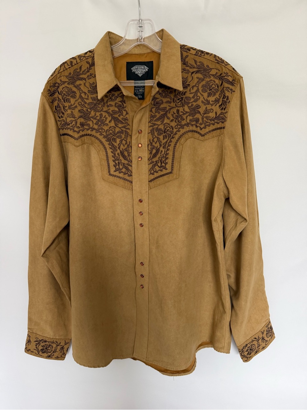 White Diamonds Boots Embroidered Faux Suede Western Shirt L